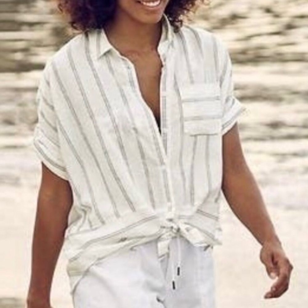 Athleta White and Gray Striped Top